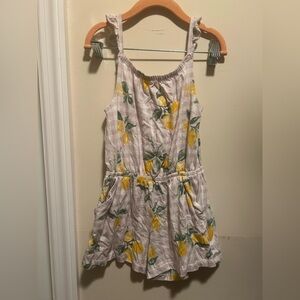 Girl's Bailey Lane Sz Small 6-7 Lavender Purple & Lemon Print Romper Cross Back